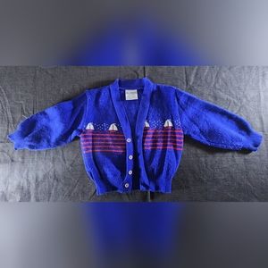 Blue cardigan with sail boats